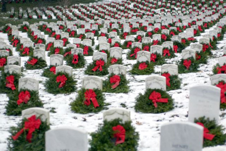 Wreaths on Graves at Calverton National Cemetery