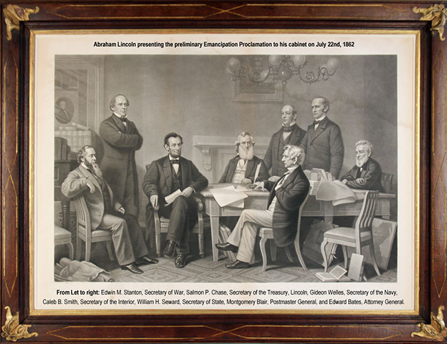 Abraham Lincoln presenting the preliminary Emancipation Proclamation