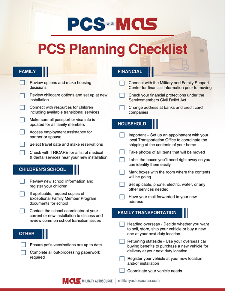 MAS PCS Checklist Military AutoSource