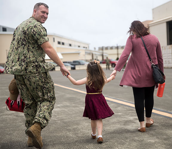 Military family walking