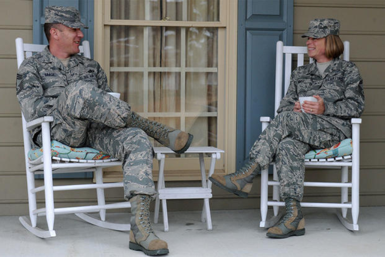 U.S. Military members relaxing on Porch