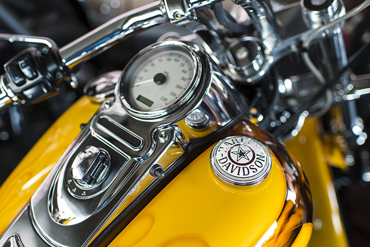 Harley-Davidson motorcycle dashboard and speedometer detail